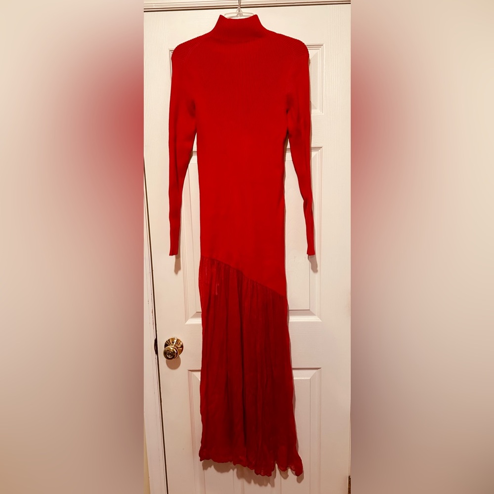 Elegant Red Turtleneck Dress